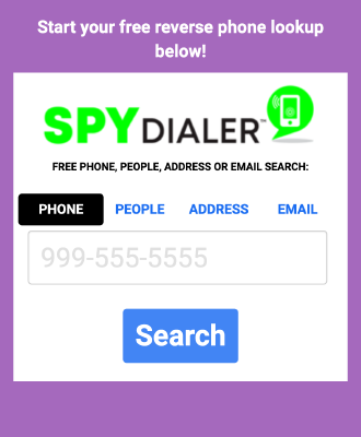 Captura de pantalla del campo de búsqueda de SpyDialer del navegador web Chrome